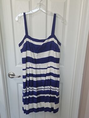 LOFT Blue and White Striped Midi Sundress